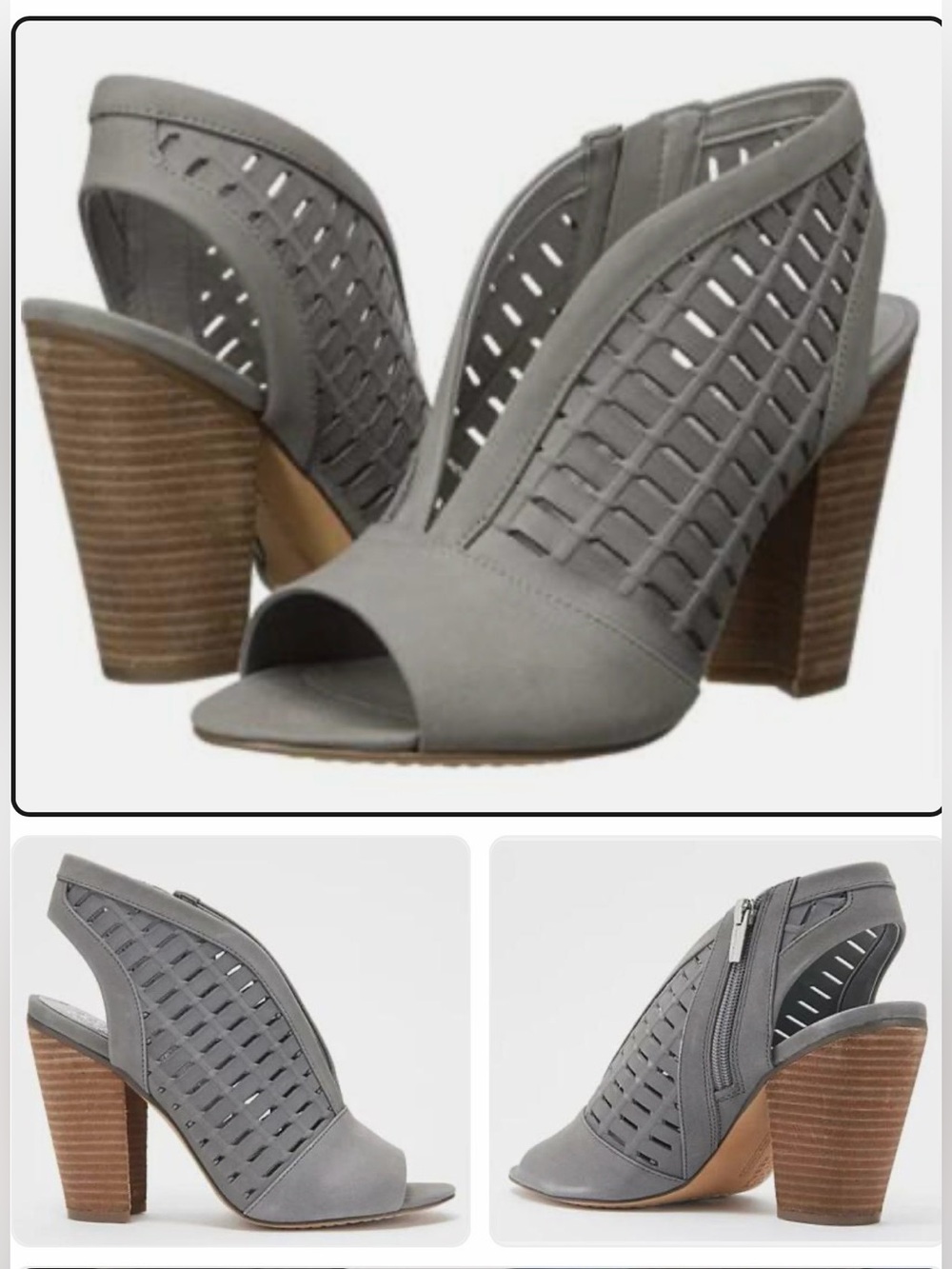 VINCE CAMUTO Korsta Shooties Gray Suede Stacked Block Heel 9.5
